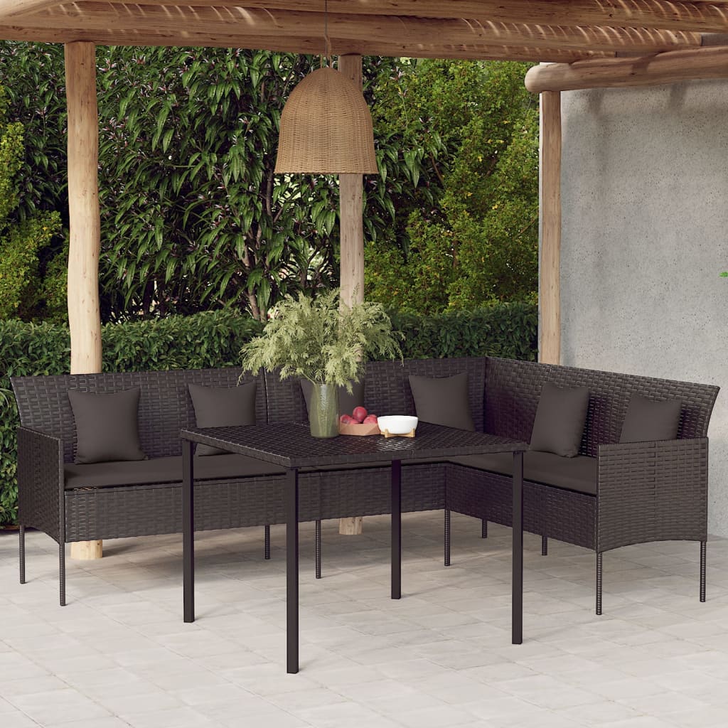 Tuinbank L-vormig met kussens poly rattan zwart is nu te koop bij PeponiXL, paradijselijk wonen!