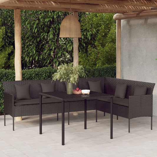 Tuinbank L-vormig met kussens poly rattan zwart is nu te koop bij PeponiXL, paradijselijk wonen!
