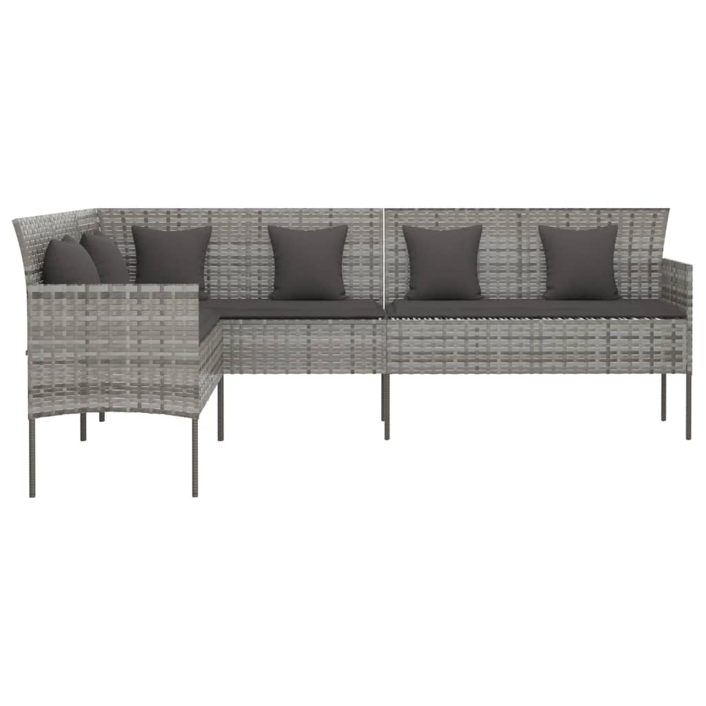 Tuinbank L-vormig met kussens poly rattan grijs is nu te koop bij PeponiXL, paradijselijk wonen!
