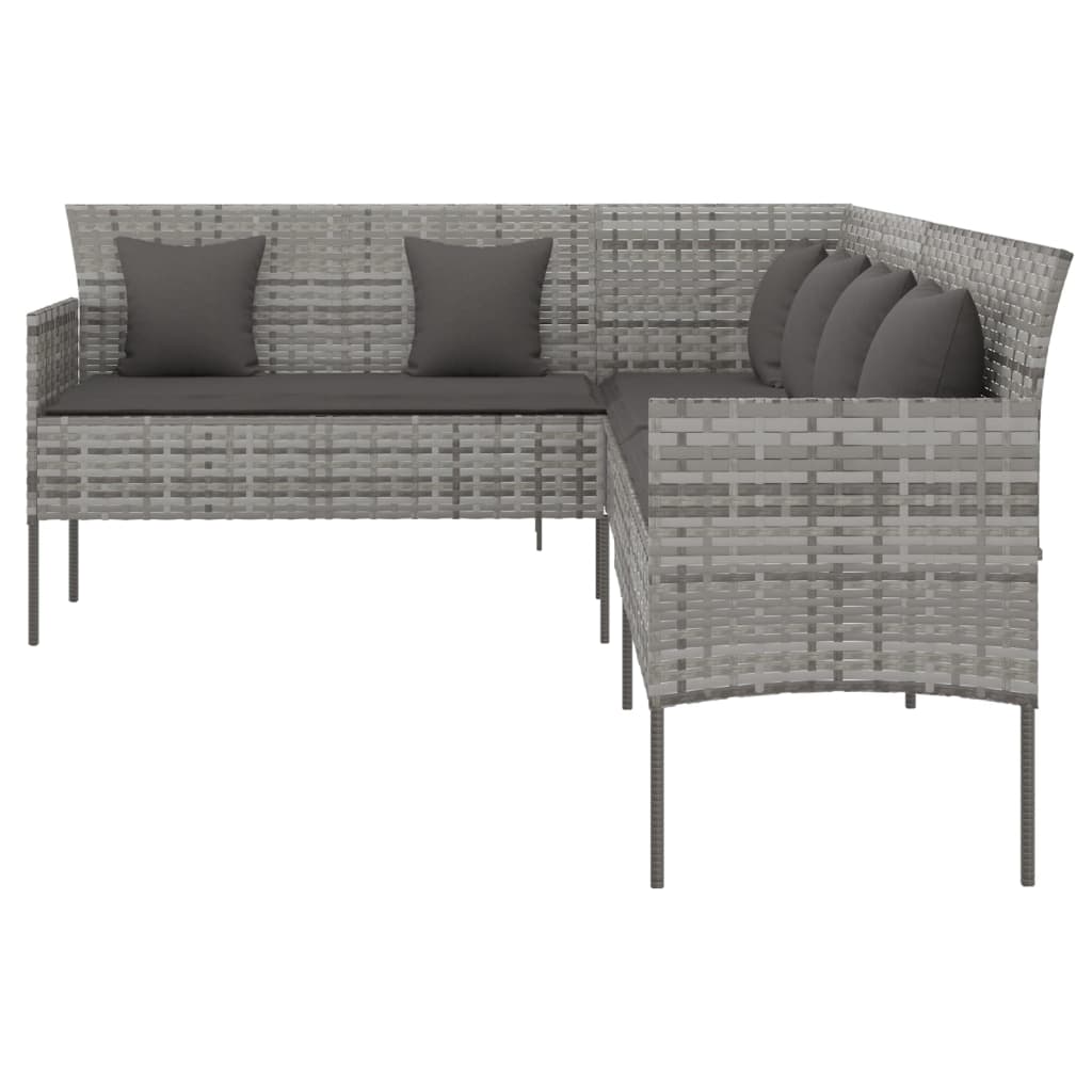 Tuinbank L-vormig met kussens poly rattan grijs is nu te koop bij PeponiXL, paradijselijk wonen!