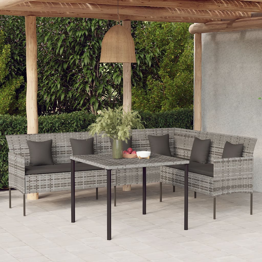 Tuinbank L-vormig met kussens poly rattan grijs is nu te koop bij PeponiXL, paradijselijk wonen!
