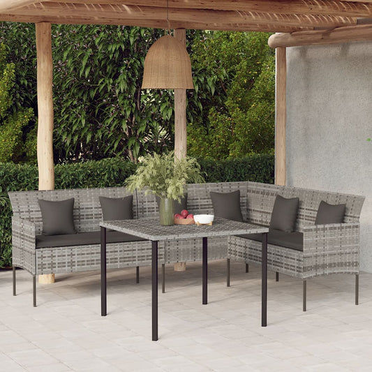 Tuinbank L-vormig met kussens poly rattan grijs is nu te koop bij PeponiXL, paradijselijk wonen!