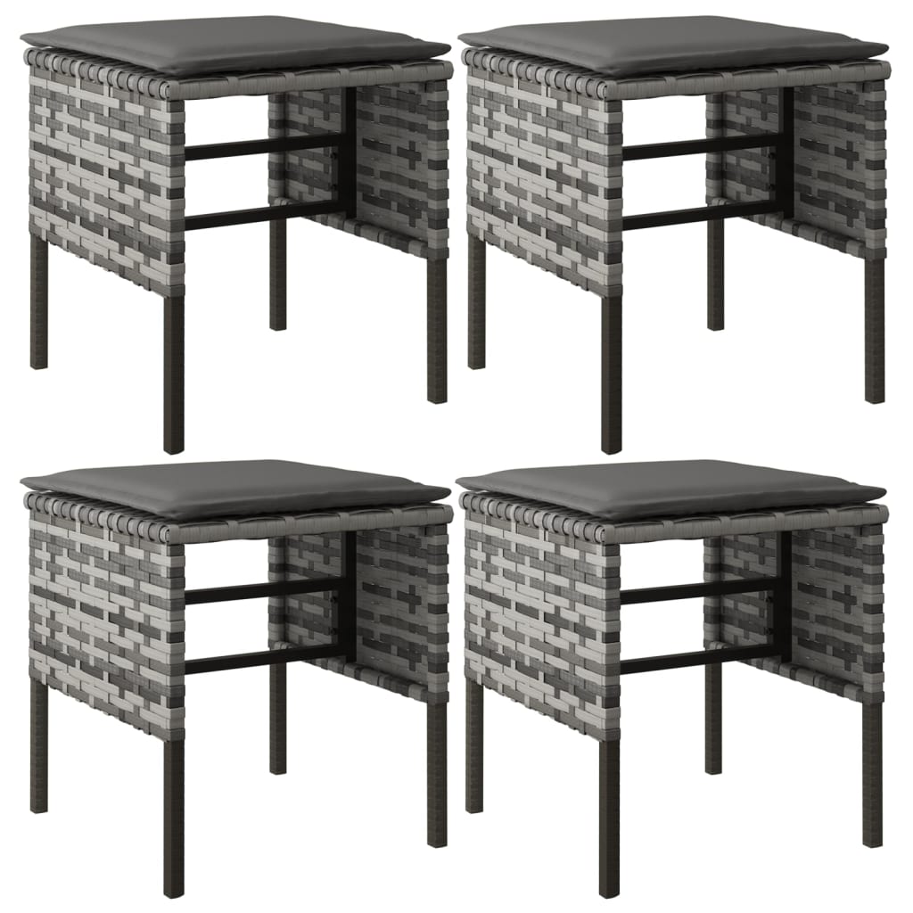 Tuinvoetenbanken 4 st met kussens poly rattan grijs is nu te koop bij PeponiXL, paradijselijk wonen!