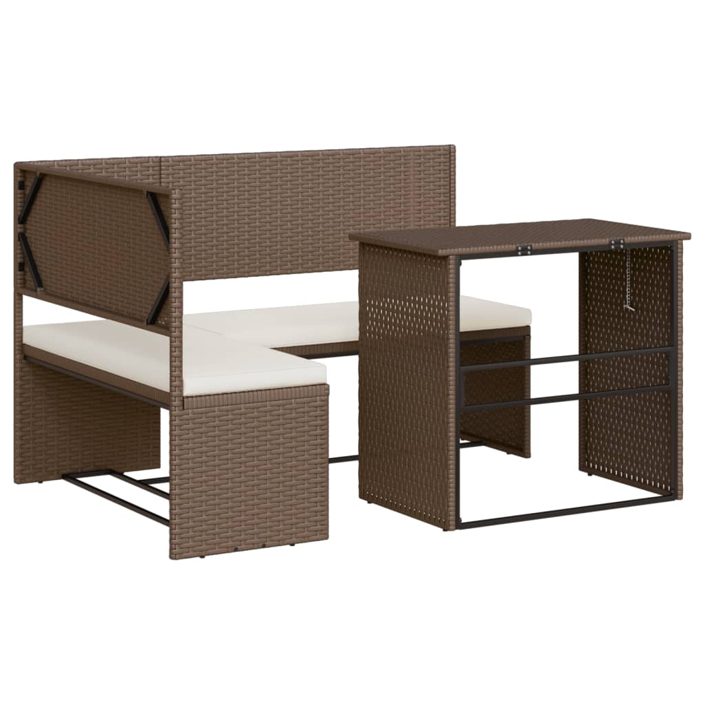 Tuinbank met tafel en kussens L-vormig poly rattan bruin is nu te koop bij PeponiXL, paradijselijk wonen!