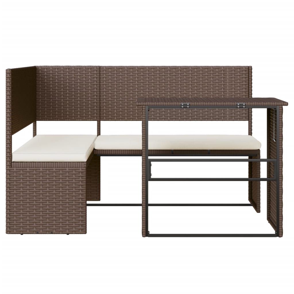 Tuinbank met tafel en kussens L-vormig poly rattan bruin is nu te koop bij PeponiXL, paradijselijk wonen!