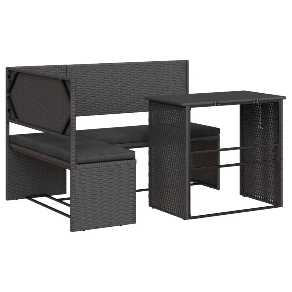 Tuinbank met tafel en kussens L-vormig poly rattan zwart is nu te koop bij PeponiXL, paradijselijk wonen!