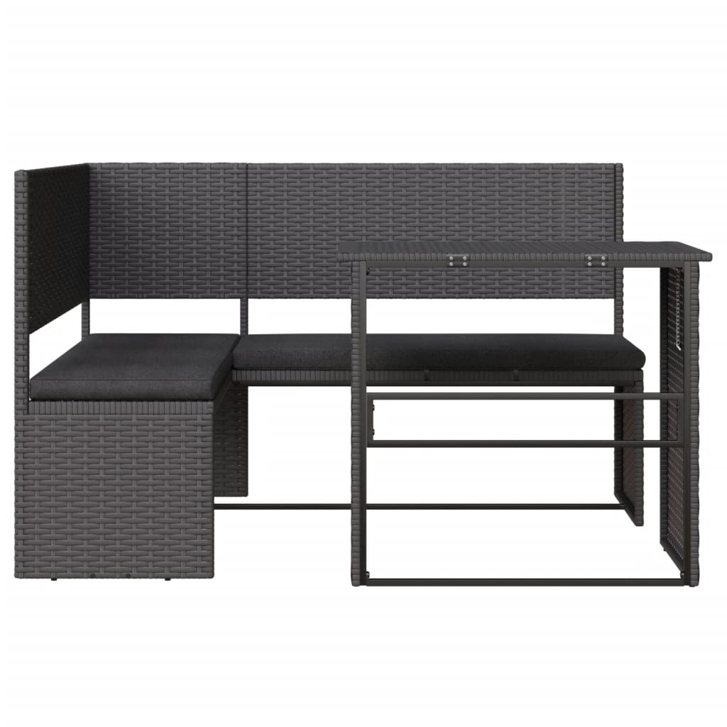 Tuinbank met tafel en kussens L-vormig poly rattan zwart is nu te koop bij PeponiXL, paradijselijk wonen!