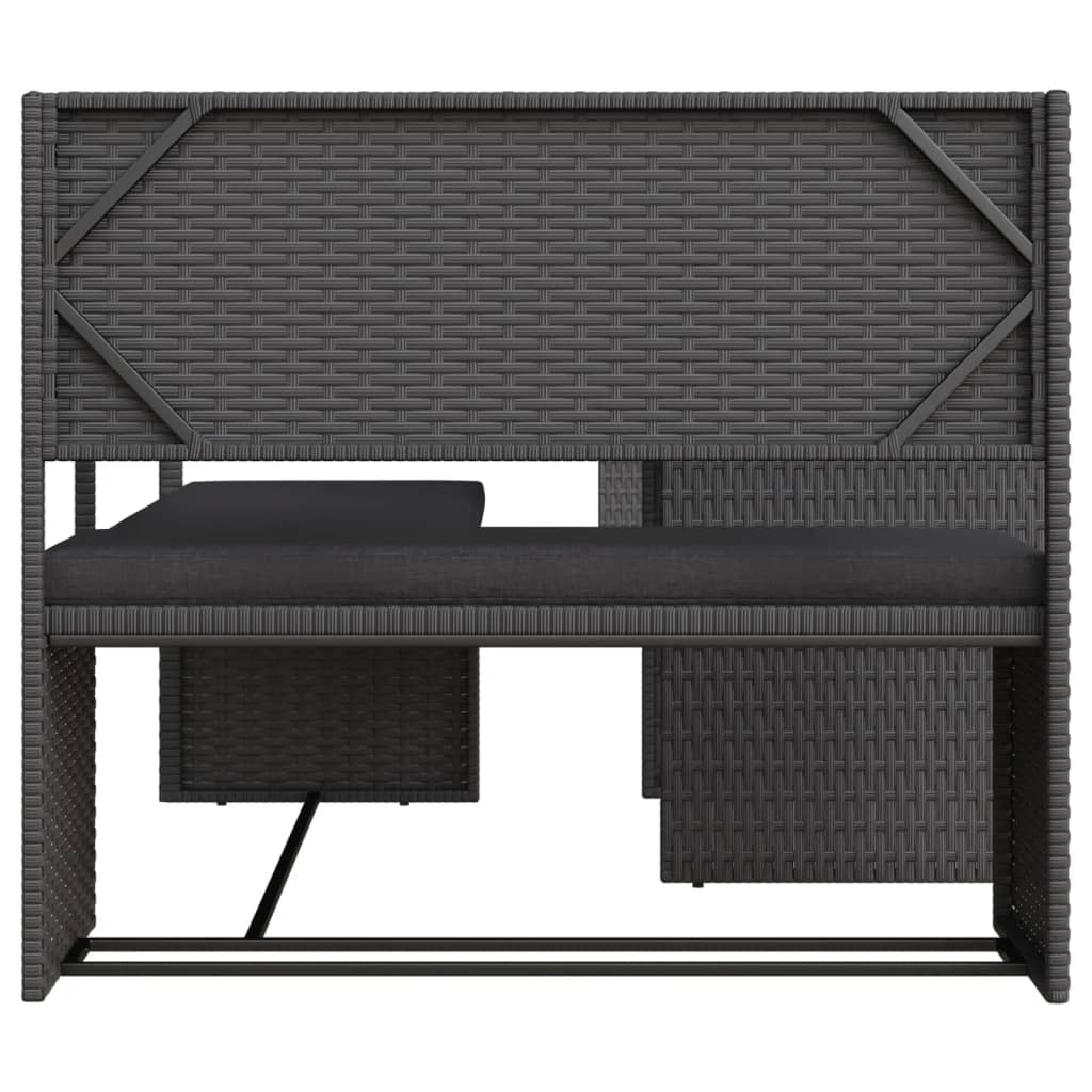 Tuinbank met tafel en kussens L-vormig poly rattan zwart is nu te koop bij PeponiXL, paradijselijk wonen!