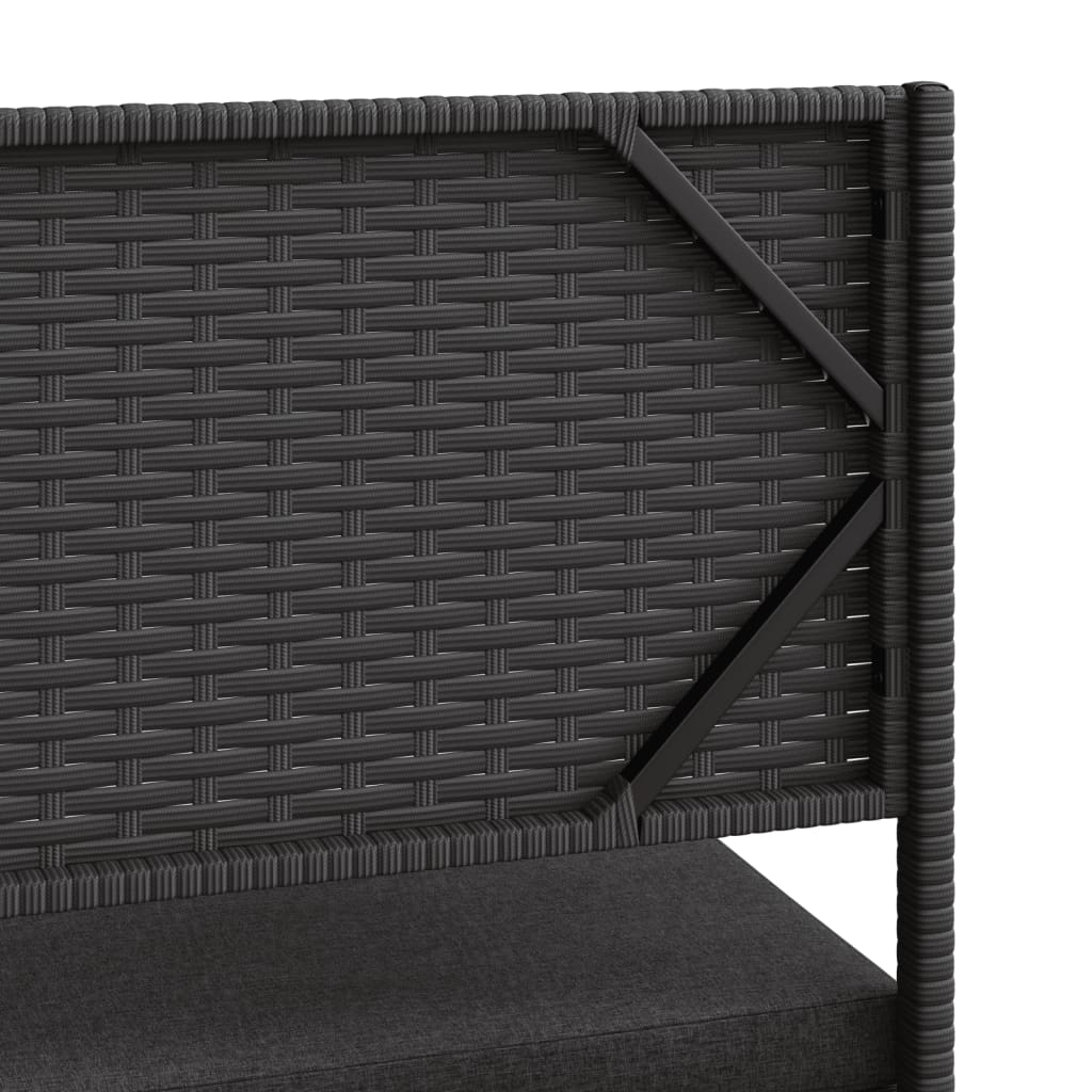 Tuinbank met tafel en kussens L-vormig poly rattan zwart is nu te koop bij PeponiXL, paradijselijk wonen!