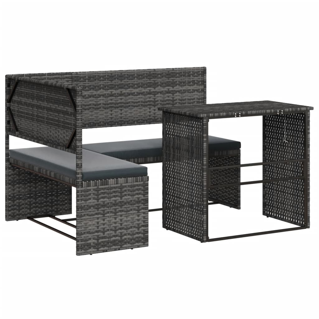 Tuinbank met tafel en kussens L-vormig poly rattan grijs is nu te koop bij PeponiXL, paradijselijk wonen!