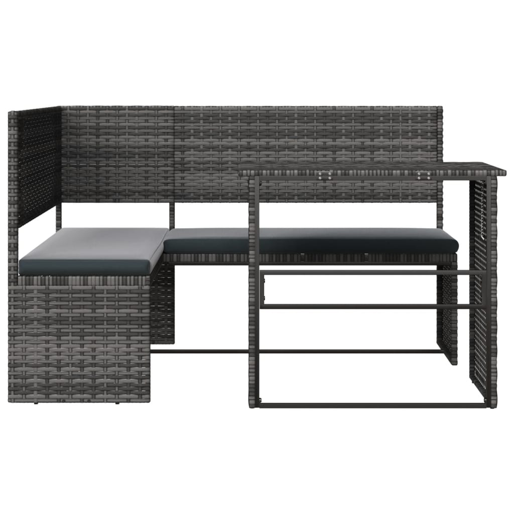 Tuinbank met tafel en kussens L-vormig poly rattan grijs is nu te koop bij PeponiXL, paradijselijk wonen!