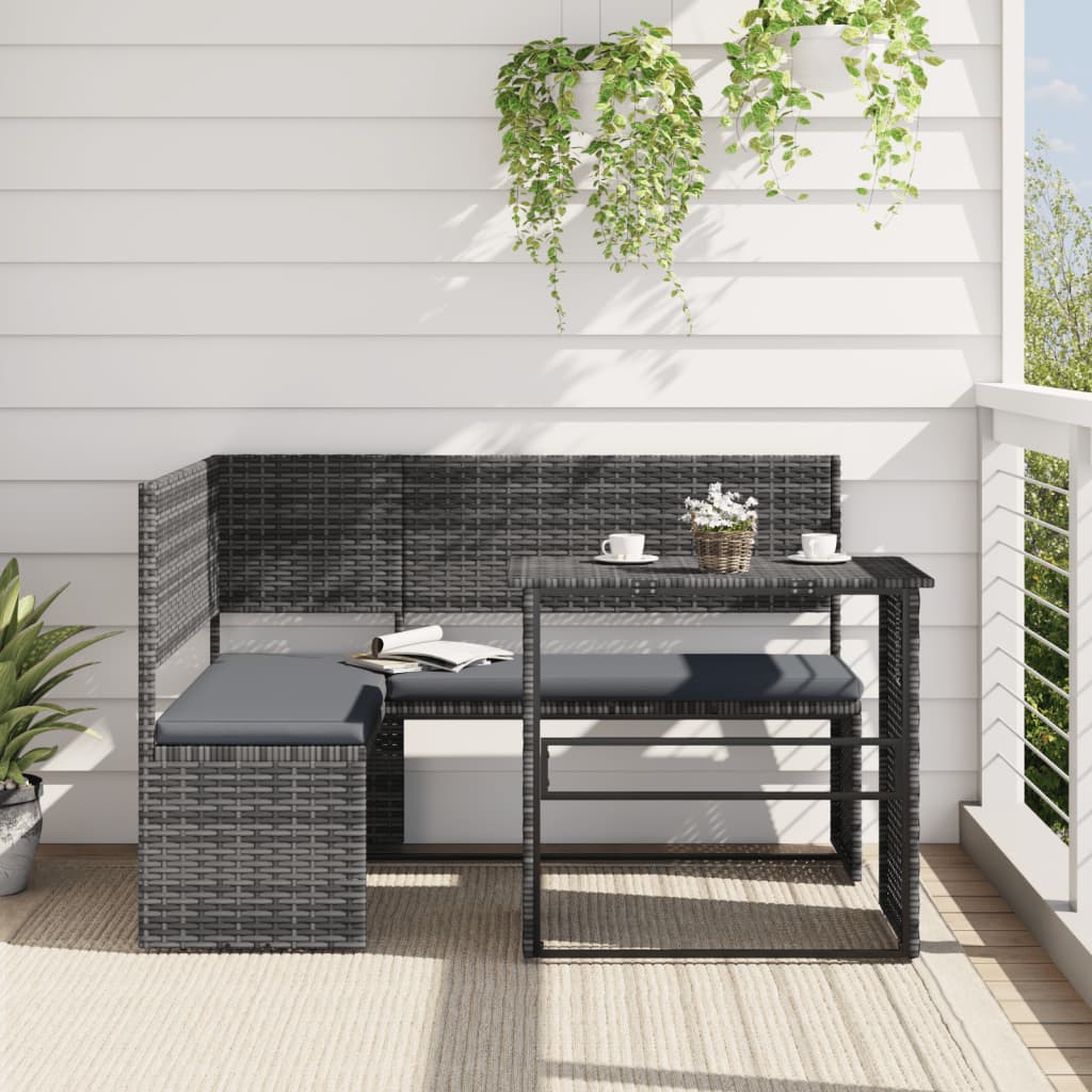 Tuinbank met tafel en kussens L-vormig poly rattan grijs is nu te koop bij PeponiXL, paradijselijk wonen!