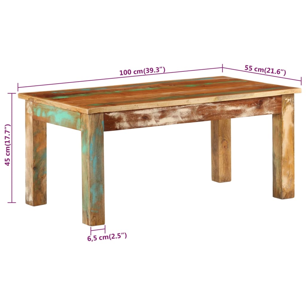 Salontafel 100x55x45 cm massief gerecycled hout is nu te koop bij PeponiXL, paradijselijk wonen!