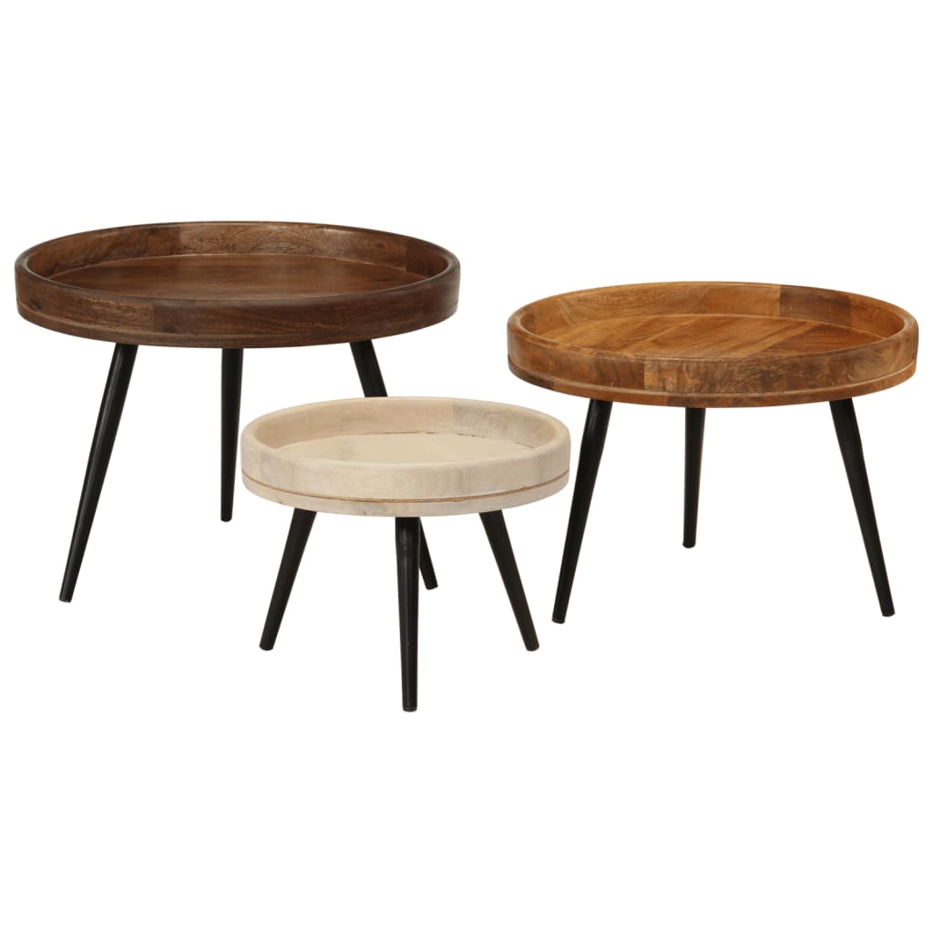Salontafels 3 st rond massief mangohout is nu te koop bij PeponiXL, paradijselijk wonen!