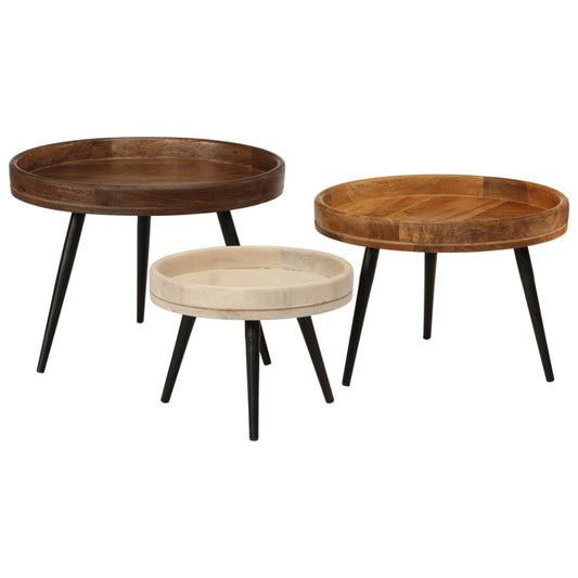 Salontafels 3 st rond massief mangohout is nu te koop bij PeponiXL, paradijselijk wonen!