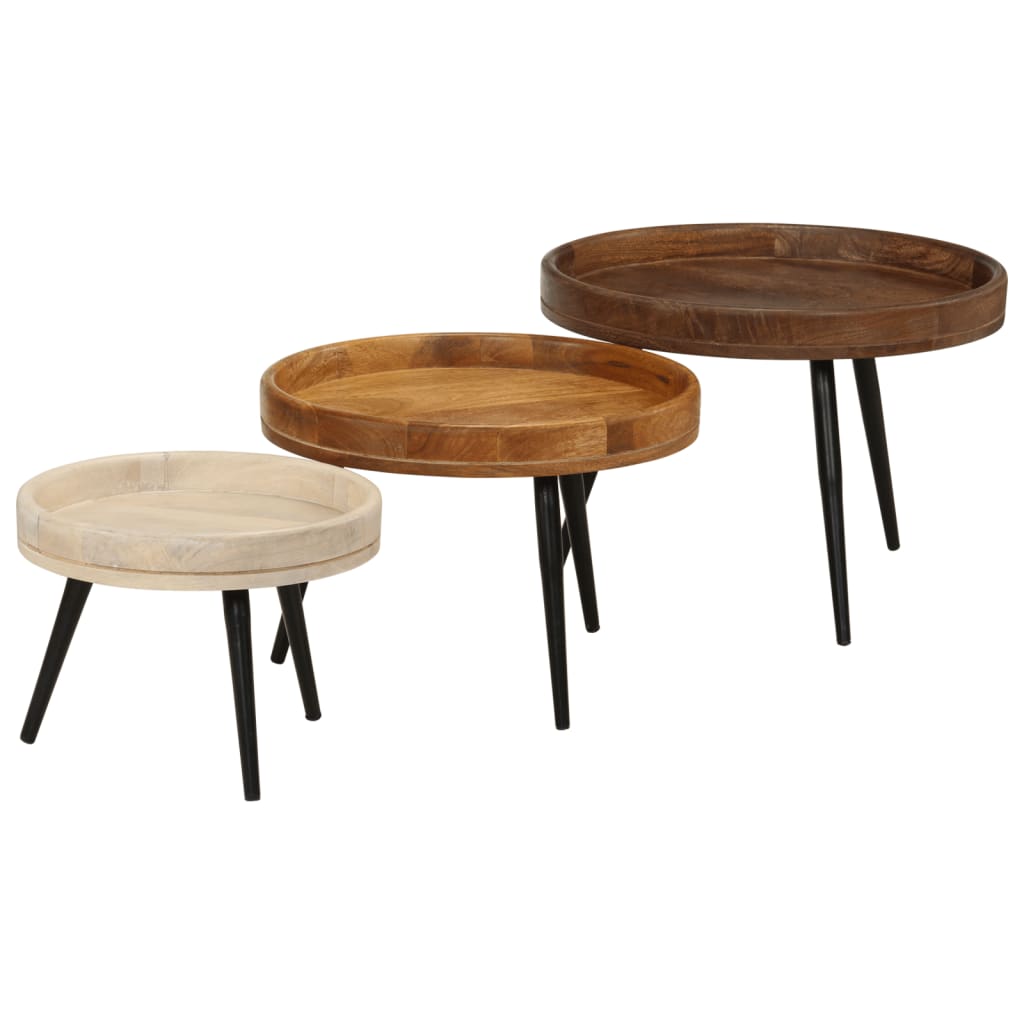 Salontafels 3 st rond massief mangohout is nu te koop bij PeponiXL, paradijselijk wonen!