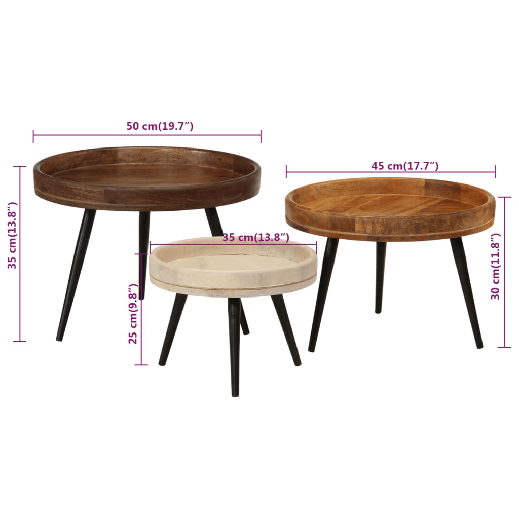 Salontafels 3 st rond massief mangohout is nu te koop bij PeponiXL, paradijselijk wonen!