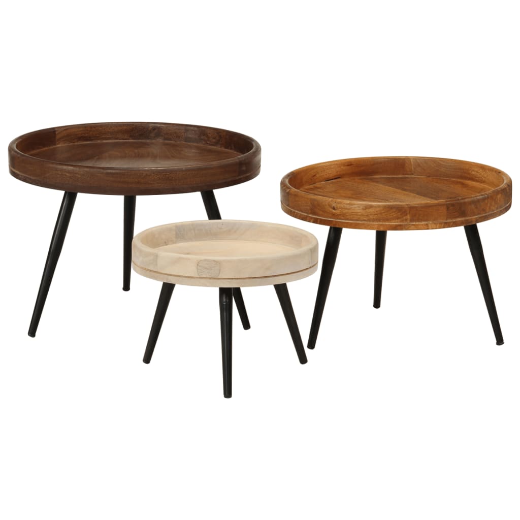 Salontafels 3 st rond massief mangohout is nu te koop bij PeponiXL, paradijselijk wonen!
