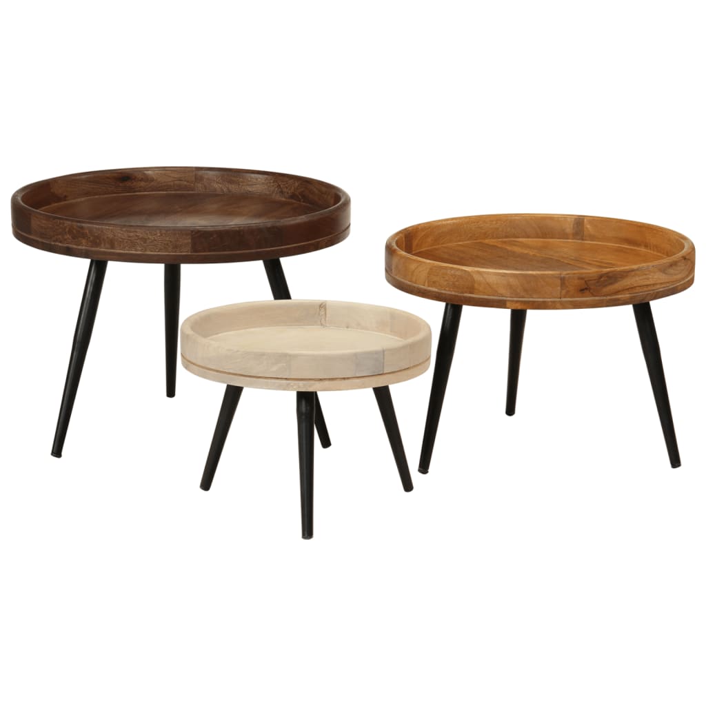 Salontafels 3 st rond massief mangohout is nu te koop bij PeponiXL, paradijselijk wonen!