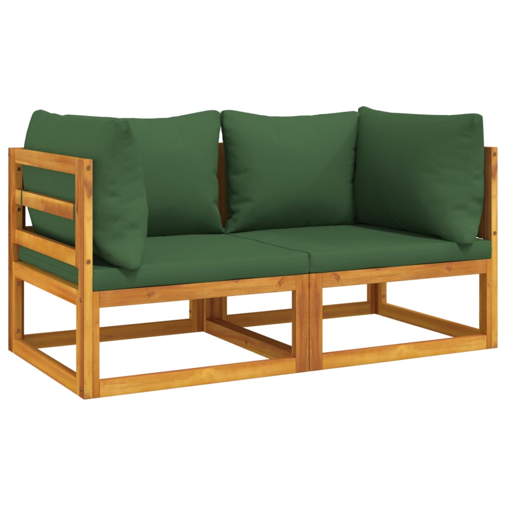 Hoekbanken 2 st sectioneel met kussens acaciahout groen is nu te koop bij PeponiXL, paradijselijk wonen!