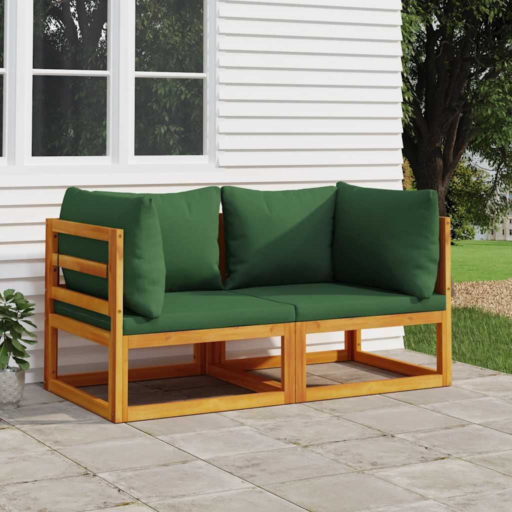 Hoekbanken 2 st sectioneel met kussens acaciahout groen is nu te koop bij PeponiXL, paradijselijk wonen!