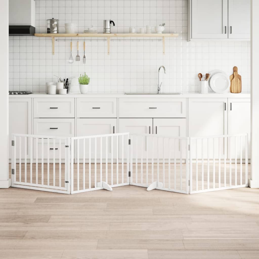 Hondenhek inklapbaar met deur 4 panelen 320 cm populierhout wit is nu te koop bij PeponiXL, paradijselijk wonen!