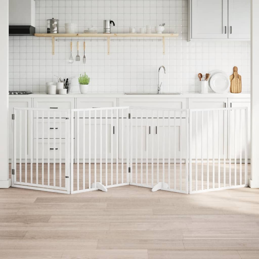 Hondenhek met deur opvouwbaar 4 panelen wit 320 cm populierenhout is nu te koop bij PeponiXL, paradijselijk wonen!