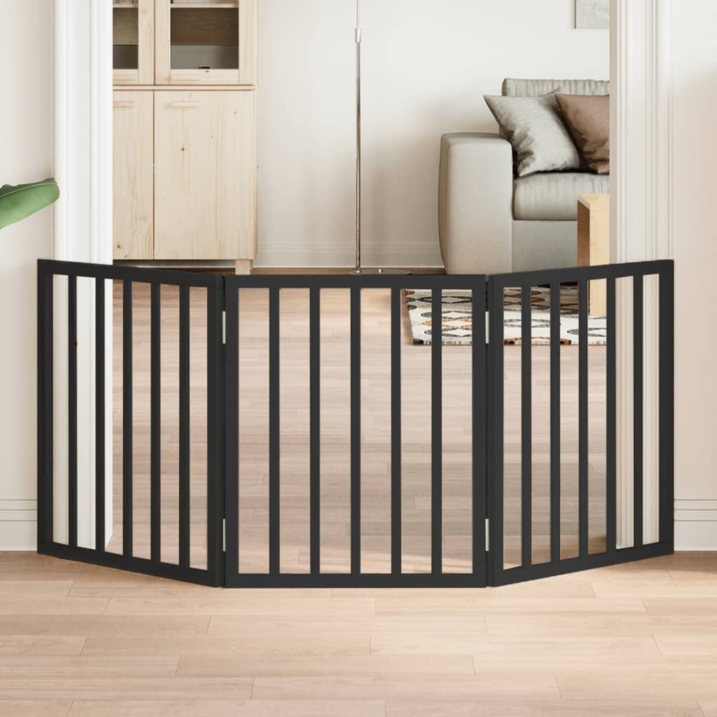 Hondenhek inklapbaar 3 panelen 150 cm populierenhout zwart is nu te koop bij PeponiXL, paradijselijk wonen!