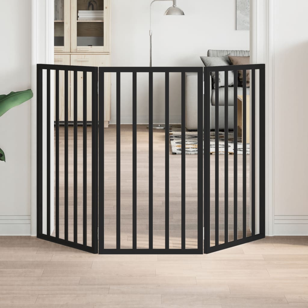 Hondenhek inklapbaar 3 panelen 150 cm populierenhout zwart is nu te koop bij PeponiXL, paradijselijk wonen!