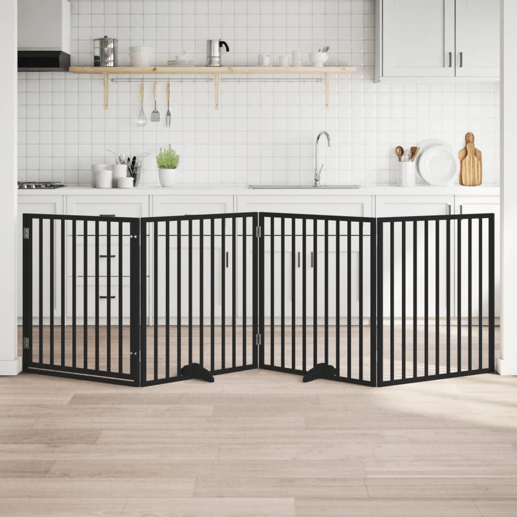 Hondenhek inklapbaar 4 panelen 320 cm populierenhout zwart is nu te koop bij PeponiXL, paradijselijk wonen!