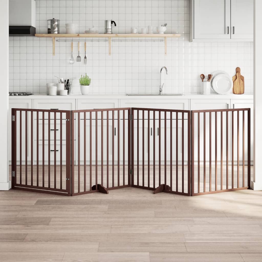 Hondenhek met deur opvouwbaar 4 panelen bruin 320 cm populierenhout is nu te koop bij PeponiXL, paradijselijk wonen!
