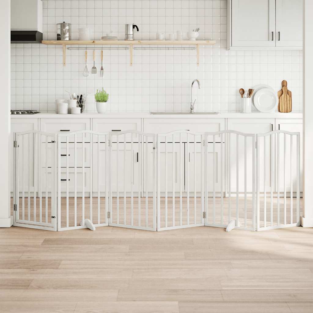 Hondenhek inklapbaar met deur 6 panelen 300 cm populierhout wit is nu te koop bij PeponiXL, paradijselijk wonen!