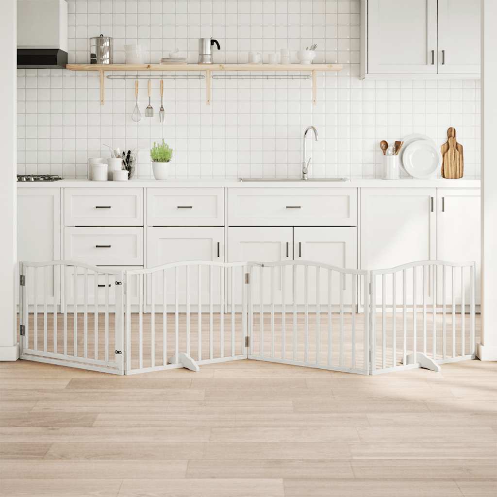 Hondenhek inklapbaar met deur 4 panelen 320 cm populierhout wit is nu te koop bij PeponiXL, paradijselijk wonen!