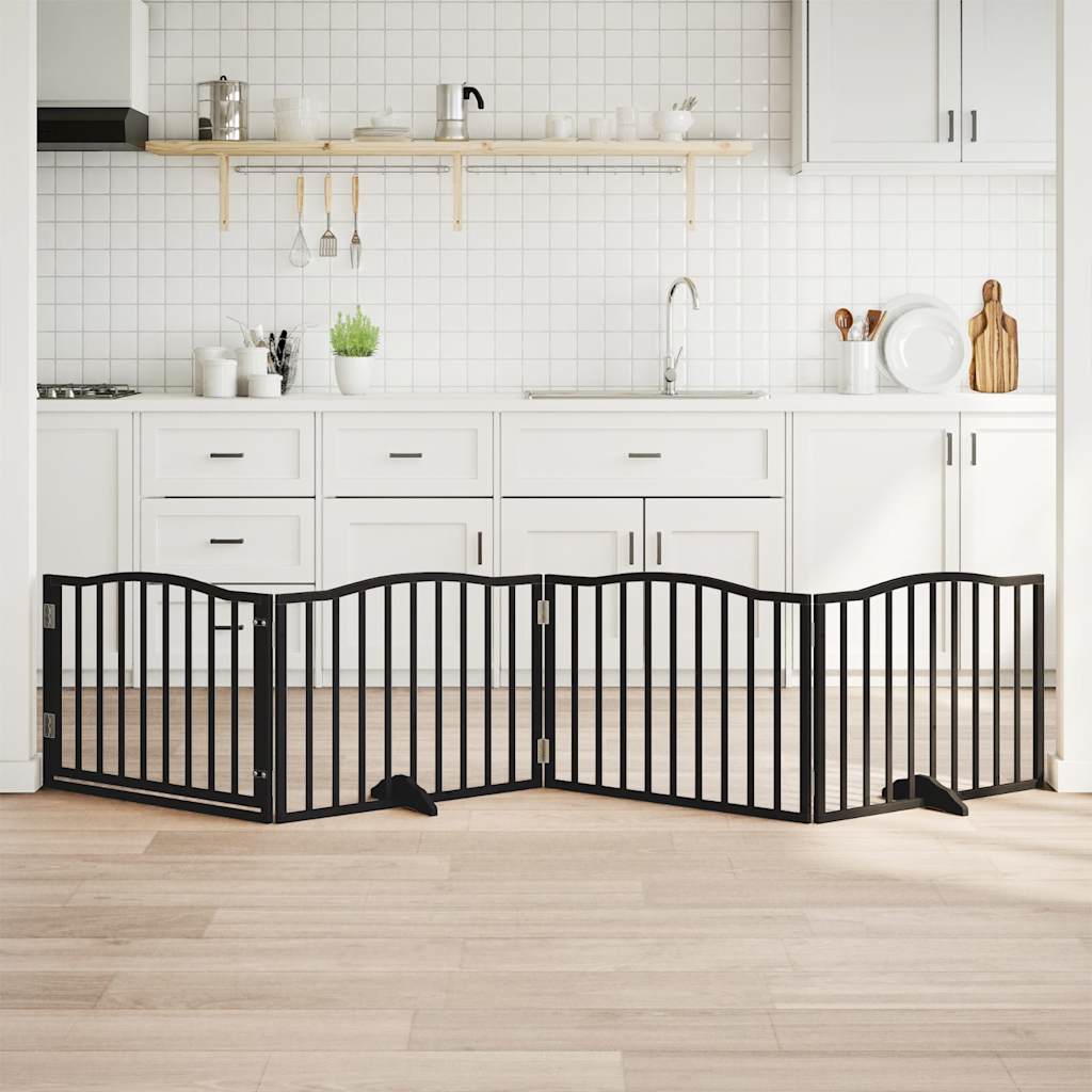 Hondenhek met deur opvouwbaar 4 panelen zwart 320 cm populierenhout is nu te koop bij PeponiXL, paradijselijk wonen!