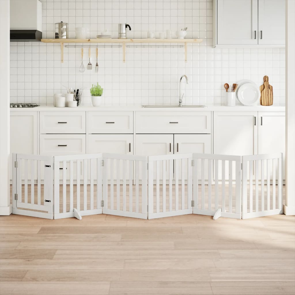 Hondenhek inklapbaar met deur 6 panelen 300 cm populierhout wit is nu te koop bij PeponiXL, paradijselijk wonen!