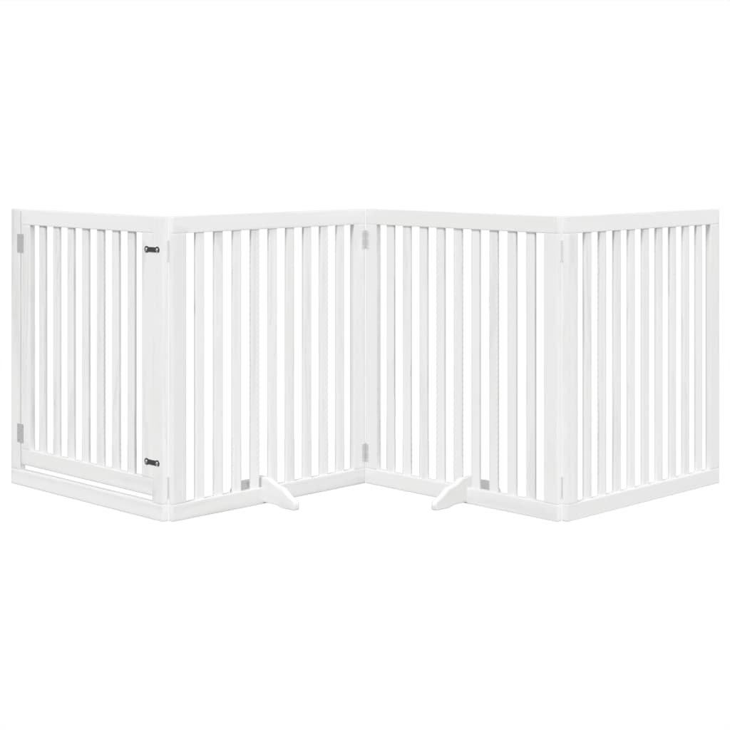 Hondenhek inklapbaar met deur 4 panelen 320 cm populierhout wit is nu te koop bij PeponiXL, paradijselijk wonen!