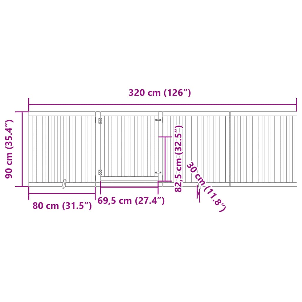 Hondenhek inklapbaar met deur 4 panelen 320 cm populierhout wit is nu te koop bij PeponiXL, paradijselijk wonen!