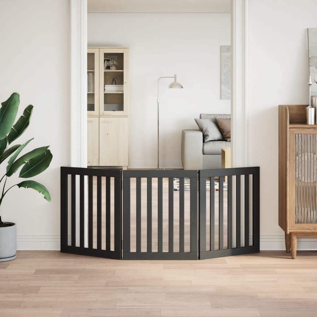 Hondenhek inklapbaar 3 panelen 150 cm populierenhout zwart is nu te koop bij PeponiXL, paradijselijk wonen!