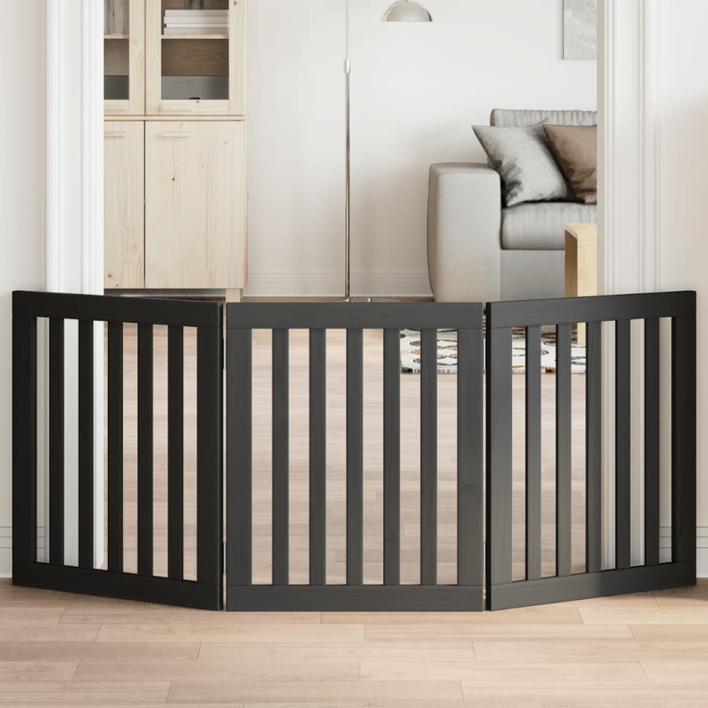 Hondenhek inklapbaar 3 panelen 150 cm populierenhout zwart is nu te koop bij PeponiXL, paradijselijk wonen!