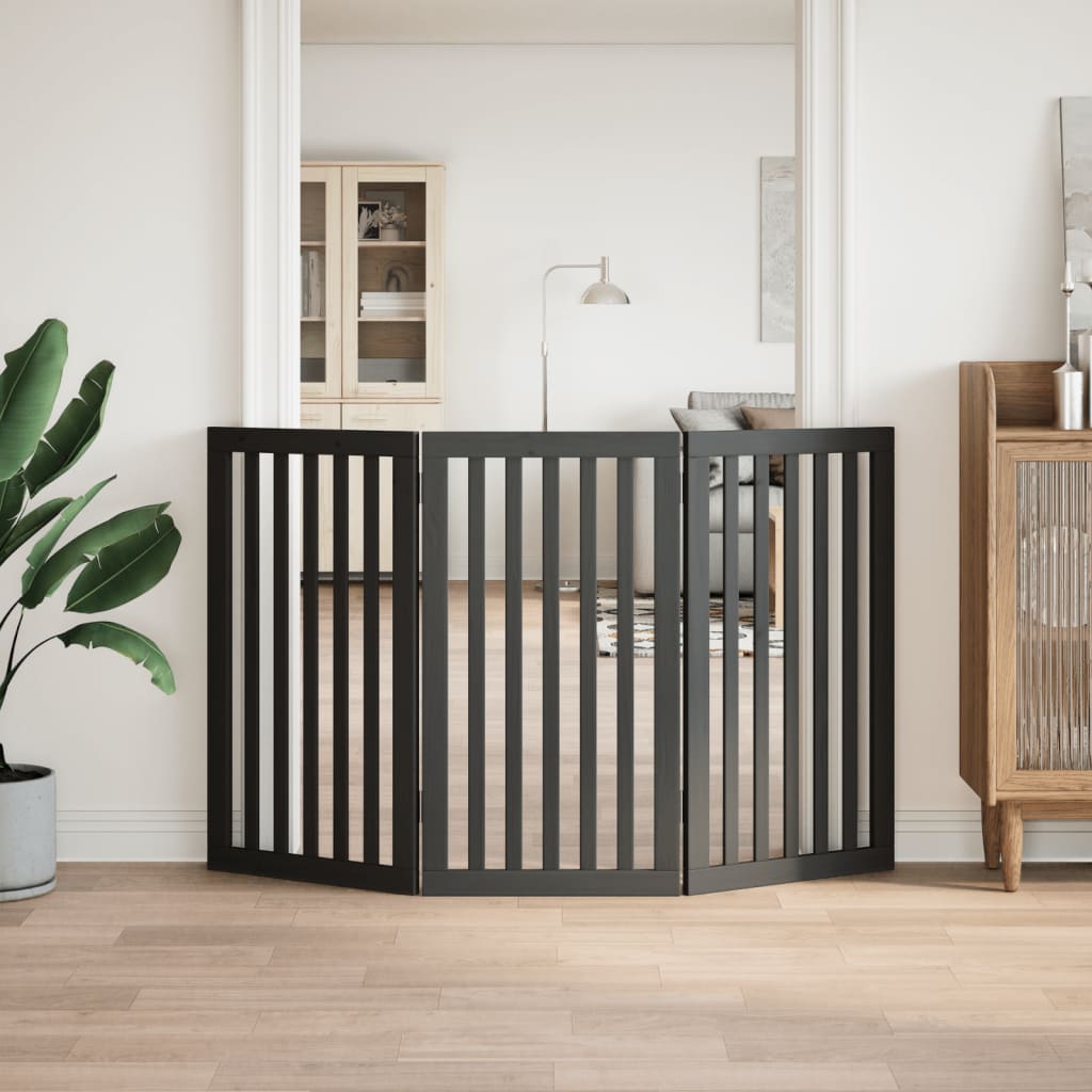 Hondenhek inklapbaar 3 panelen 150 cm populierenhout zwart is nu te koop bij PeponiXL, paradijselijk wonen!