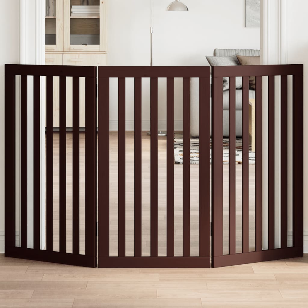 Hondenhek inklapbaar 3 panelen 150 cm populierenhout bruin is nu te koop bij PeponiXL, paradijselijk wonen!