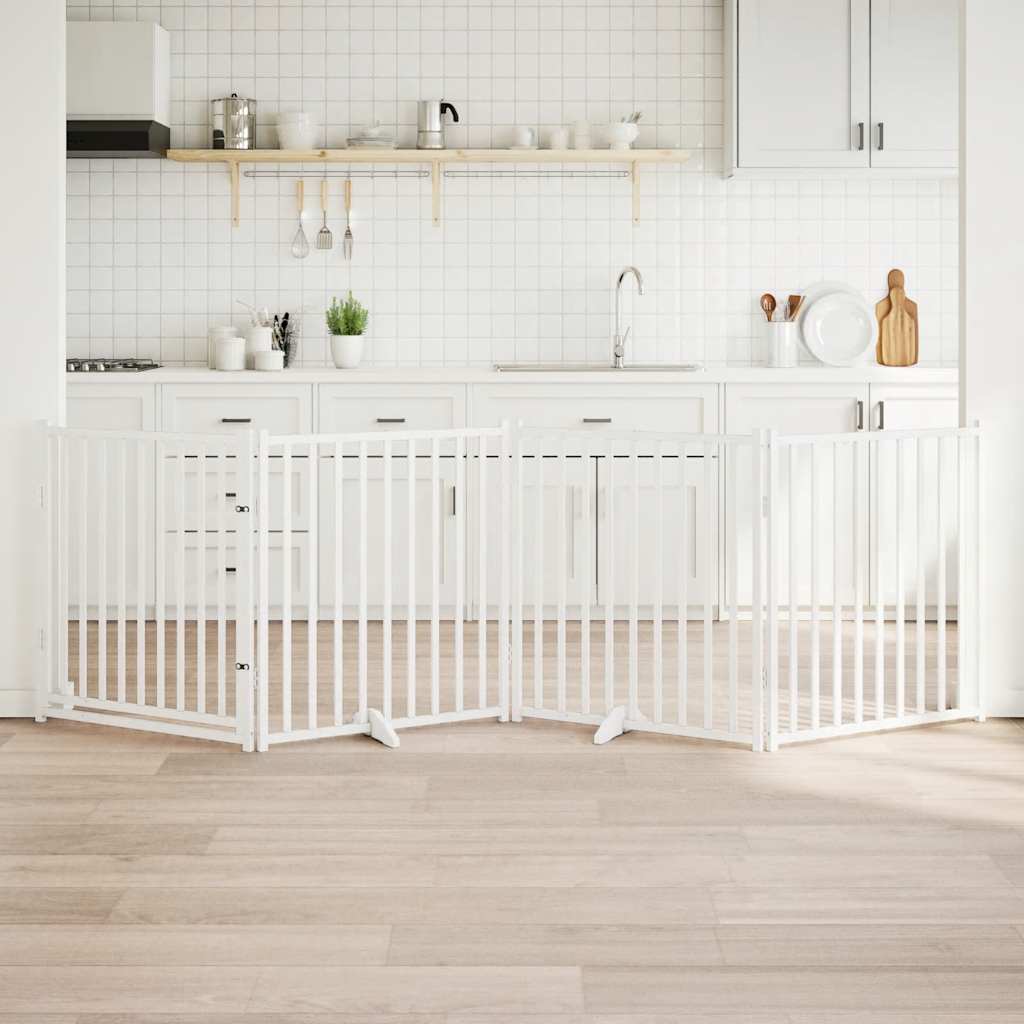 Hondenhek inklapbaar 4 panelen 320 cm massief vurenhout wit is nu te koop bij PeponiXL, paradijselijk wonen!