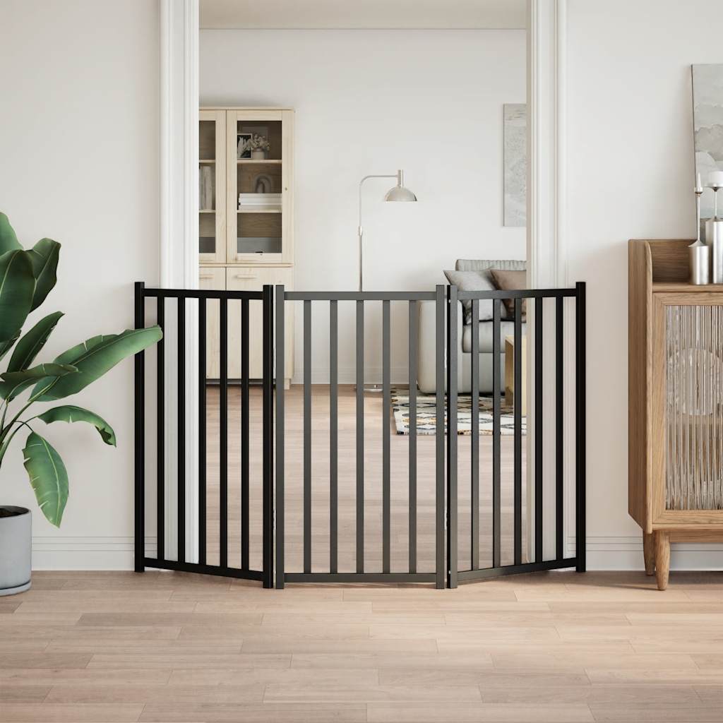 Hondenhek inklapbaar 3 panelen 150 cm massief vurenhout zwart is nu te koop bij PeponiXL, paradijselijk wonen!
