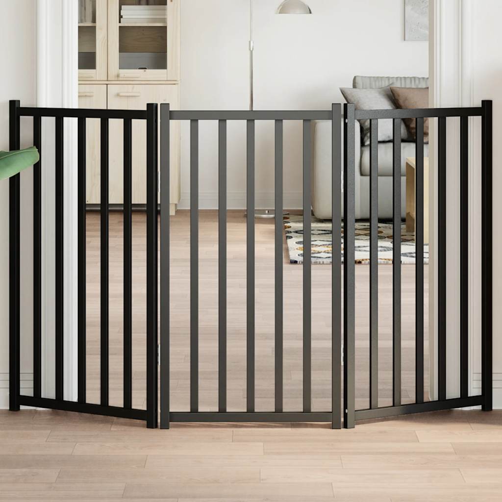 Hondenhek inklapbaar 3 panelen 150 cm massief vurenhout zwart is nu te koop bij PeponiXL, paradijselijk wonen!