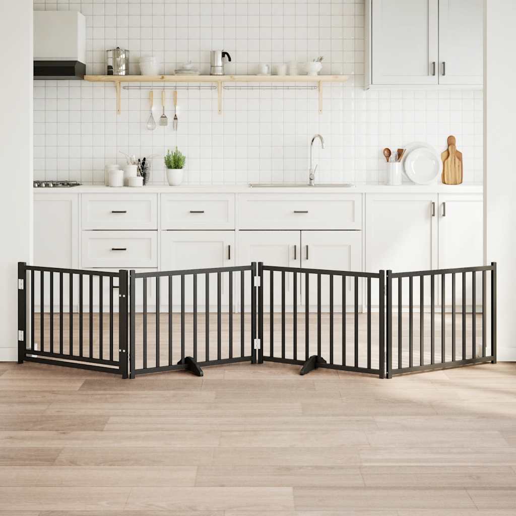 Hondenhek inklapbaar 4 panelen 320 cm massief vurenhout zwart is nu te koop bij PeponiXL, paradijselijk wonen!