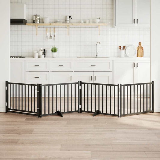 Hondenhek inklapbaar 4 panelen 320 cm massief vurenhout zwart is nu te koop bij PeponiXL, paradijselijk wonen!