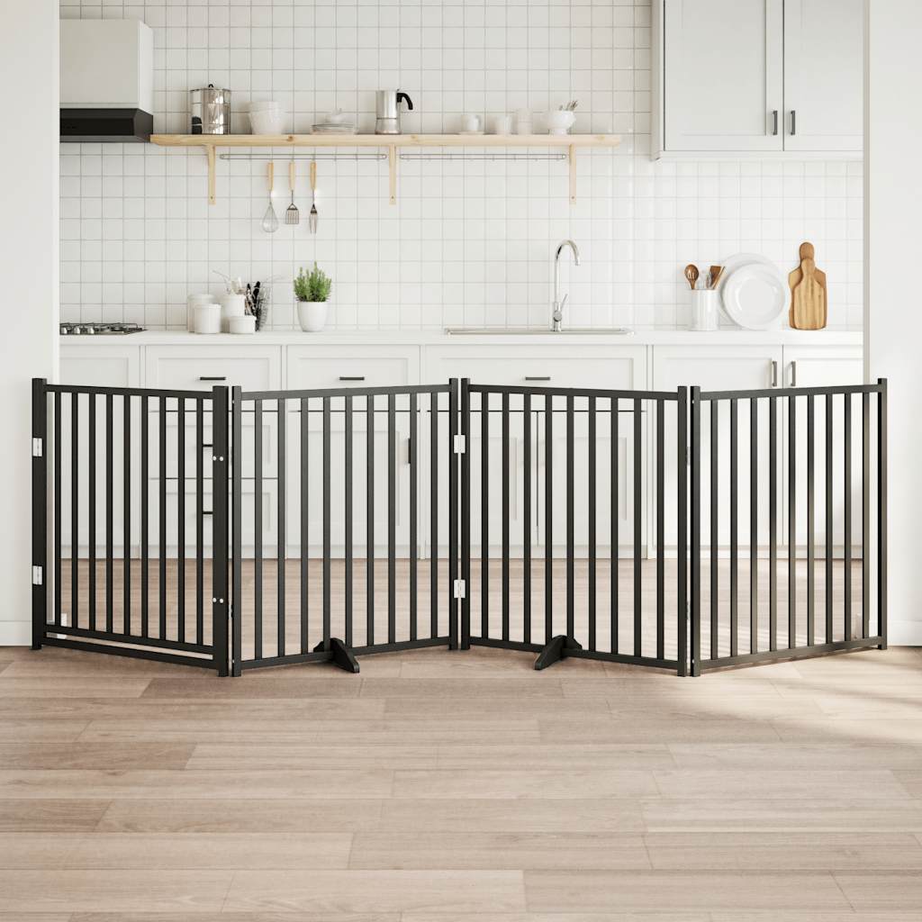 Hondenhek inklapbaar 4 panelen 320 cm massief vurenhout zwart is nu te koop bij PeponiXL, paradijselijk wonen!