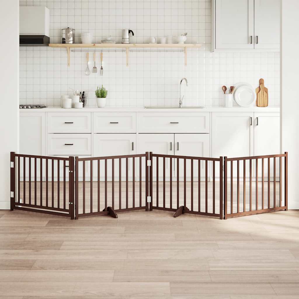Hondenhek inklapbaar 4panelen 320cm massief vurenhout bruin eik is nu te koop bij PeponiXL, paradijselijk wonen!