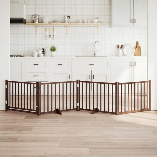 Hondenhek inklapbaar 4panelen 320cm massief vurenhout bruin eik is nu te koop bij PeponiXL, paradijselijk wonen!
