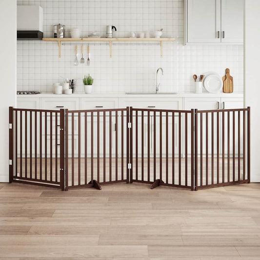 Hondenhek inklapbaar 4panelen 320cm massief vurenhout bruin eik is nu te koop bij PeponiXL, paradijselijk wonen!